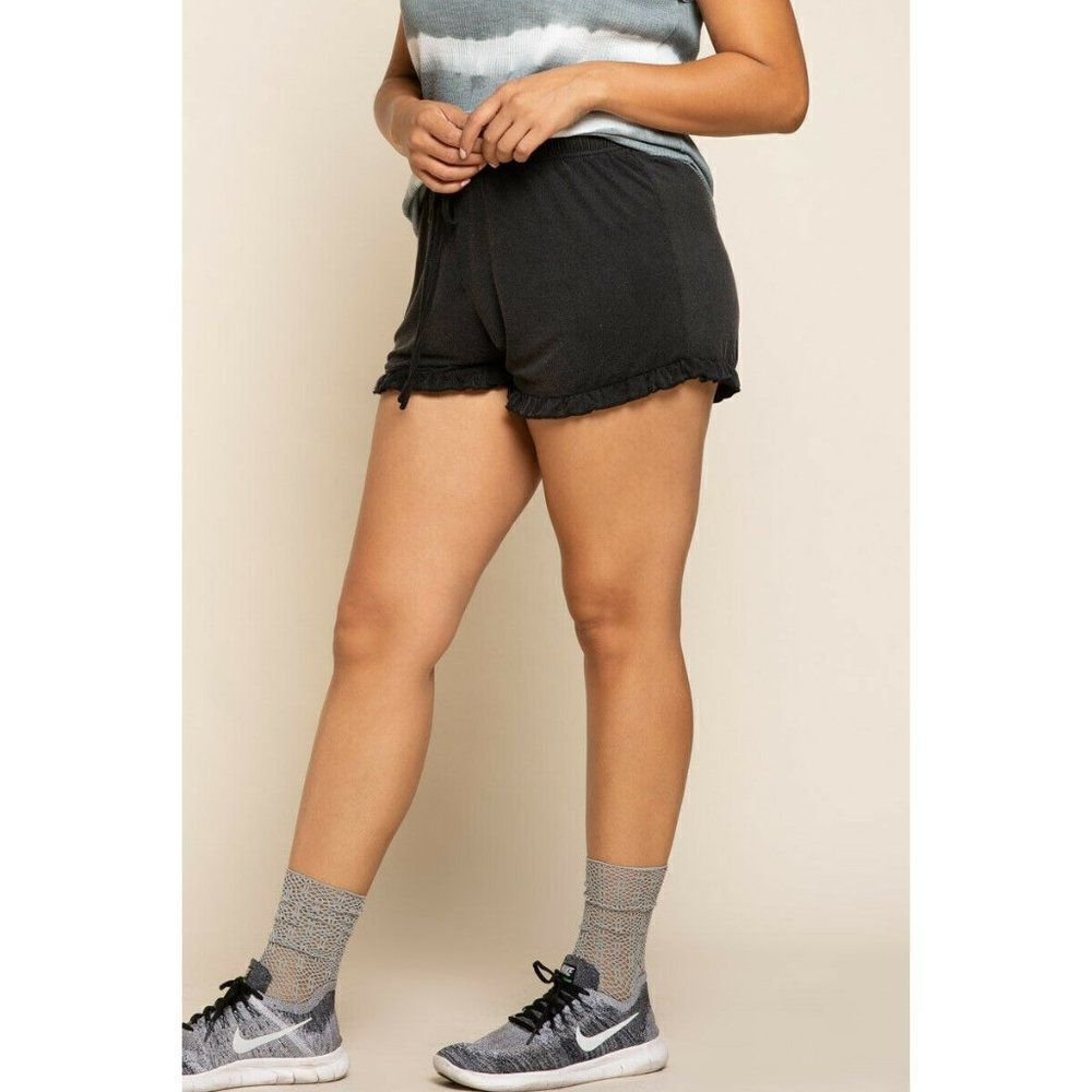 POL CLOTHING PLUS Black Color Drawstring Ruffle Comfy Shorts Spring Summer New - Picture 4 of 6